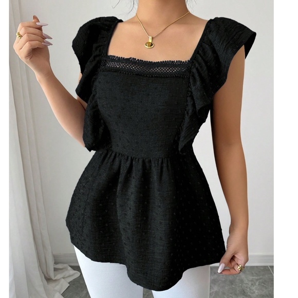 Boho Swiss Dot Ruffle Sleeve Babydoll Blouse - Picture 1 of 6